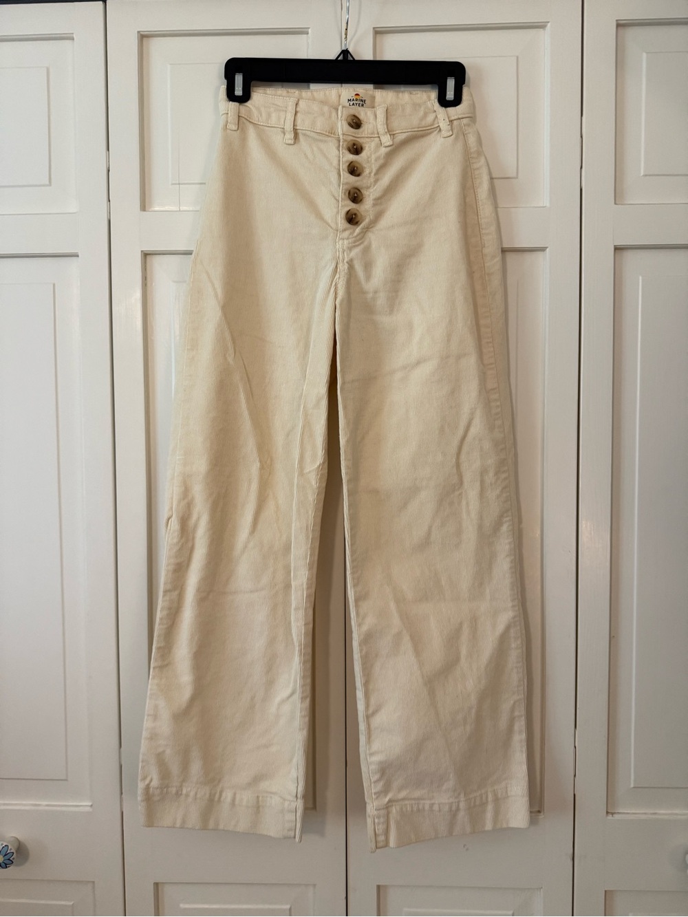 Marine Layer Cream Wide-Leg Button-Fly Corduroy Pants